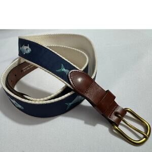 Vintage Handmade Essex Ct Fishes Leather Belt Top Grain Brown Brass Buckle 46